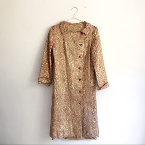 Vintage 1960 Gold Pink Metallic Brocade Dress Coat